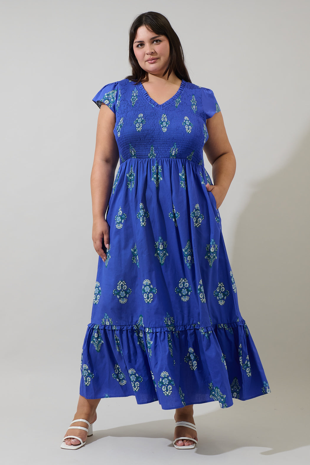 Haline Floral Liora Smocked Midi Dress Curve