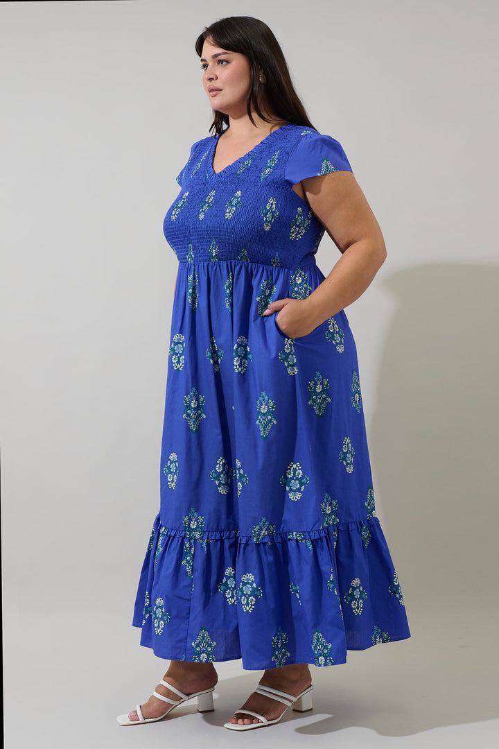 Haline Floral Liora Smocked Midi Dress Curve