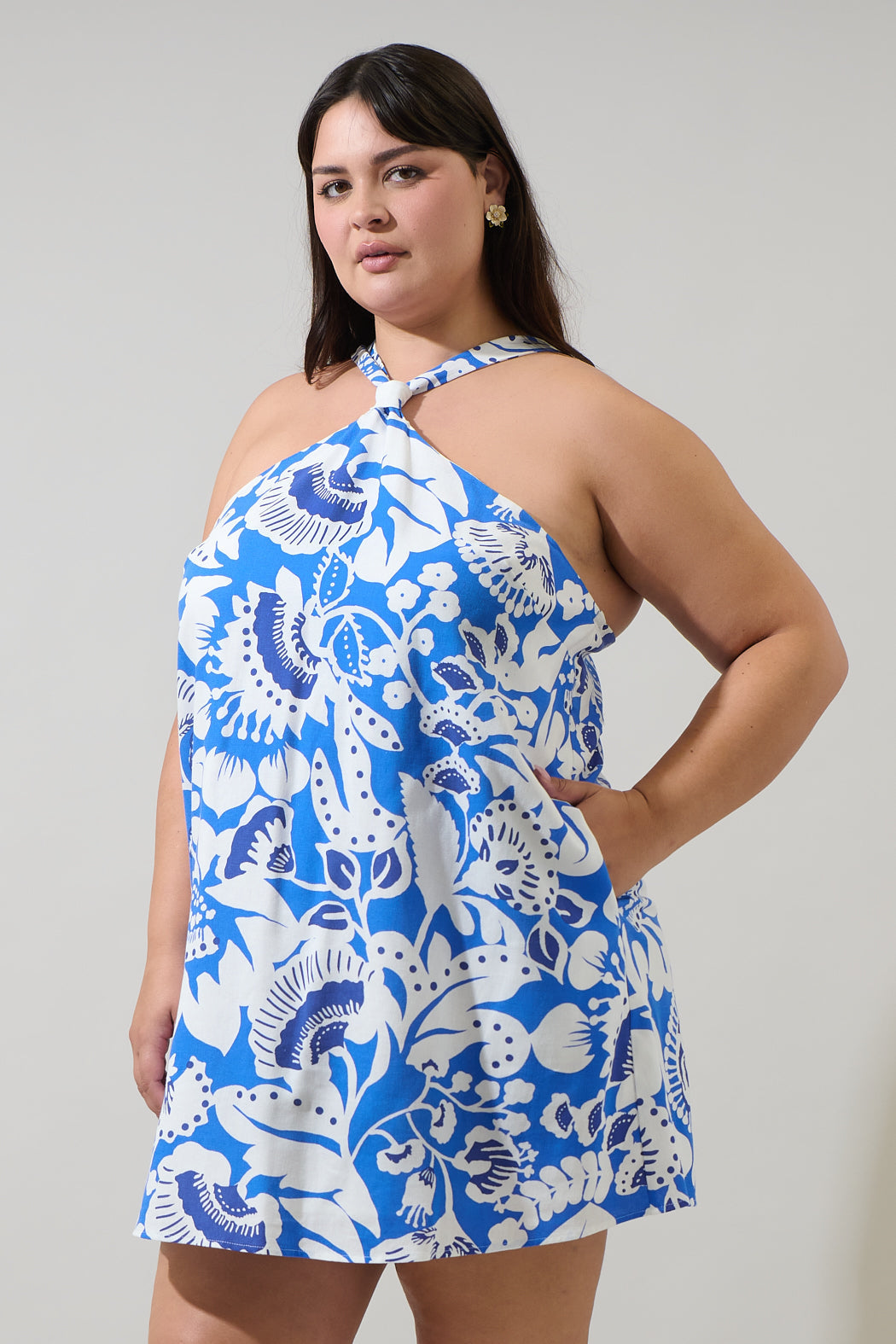 Ronan Floral Amory Halter Mini Dress Curve