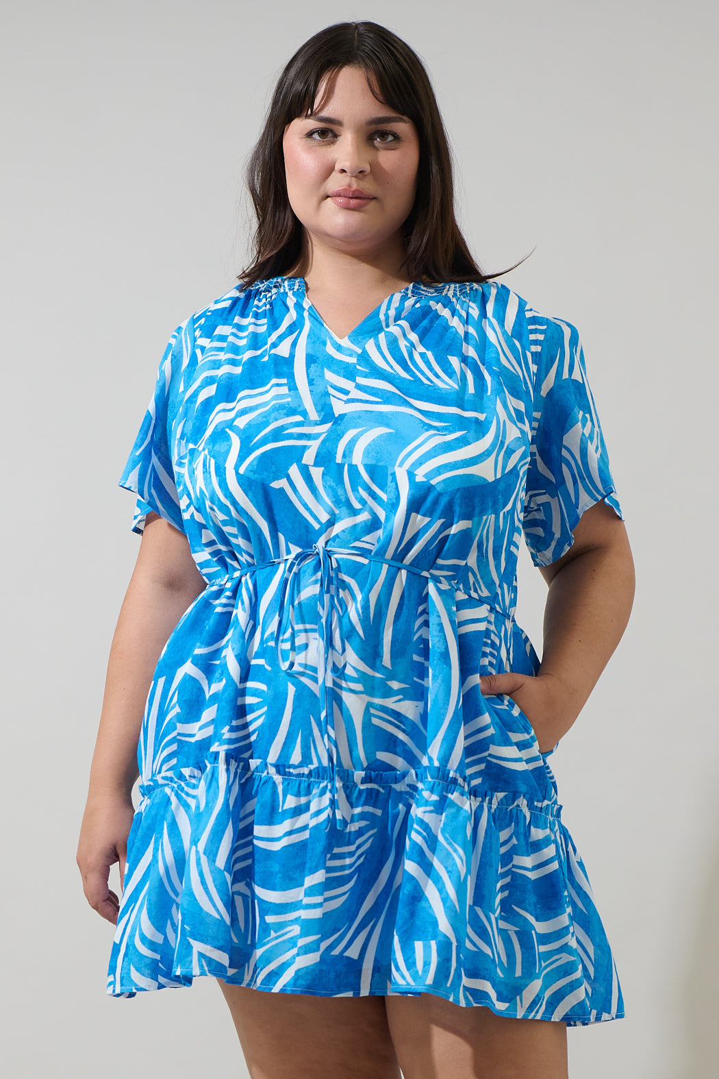 Canton Tropics Clarion Ruffle Mini Dress Curve