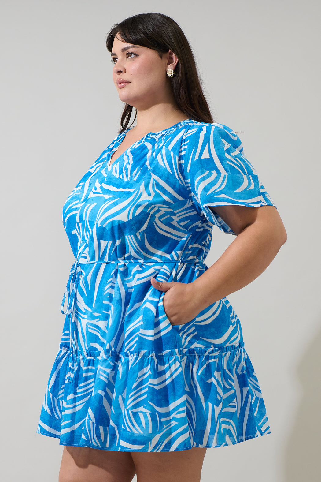 Canton Tropics Clarion Ruffle Mini Dress Curve