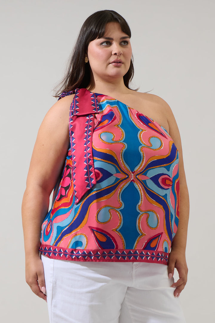 Reyan Abstract Trinity Trio One Shoulder Top Curve