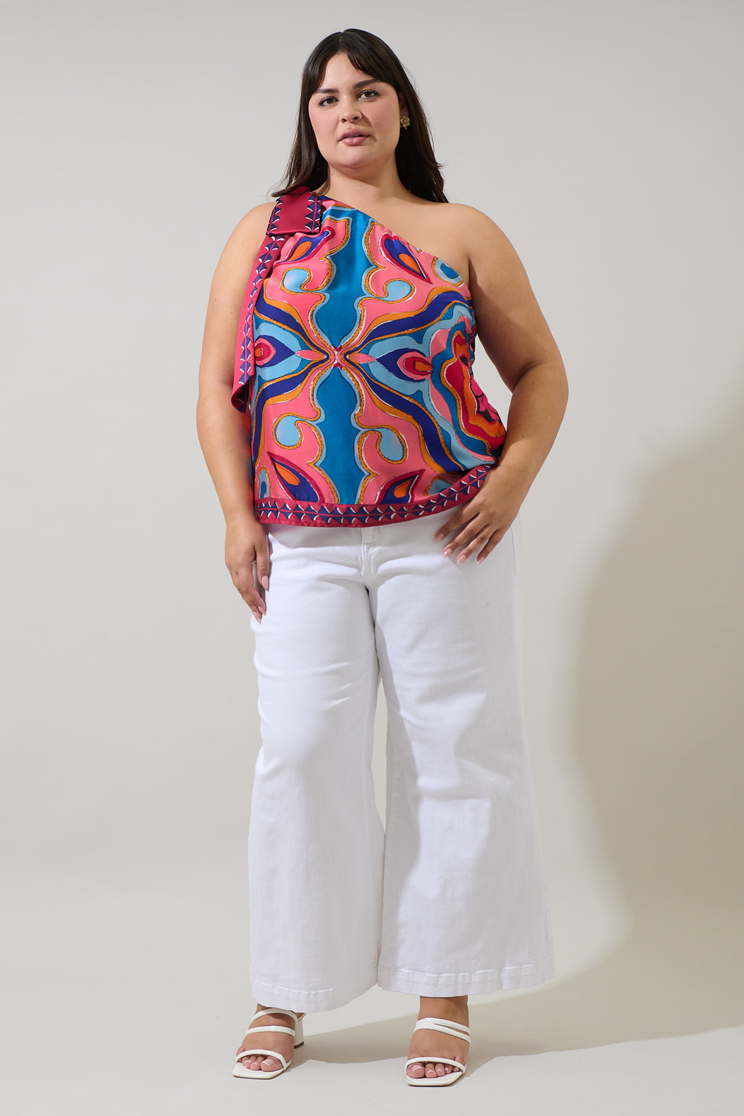 Reyan Abstract Trinity Trio One Shoulder Top Curve