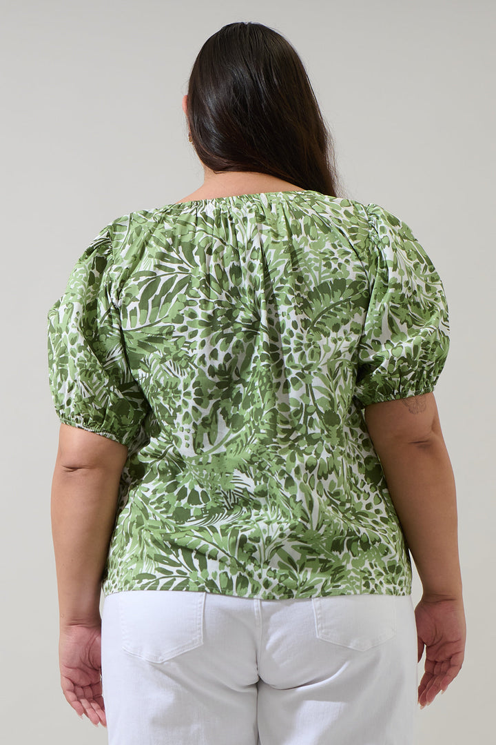 Irenan Leaf Gily Puff Sleeve Top Curve