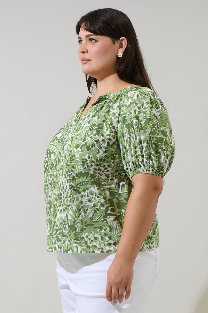Irenan Leaf Gily Puff Sleeve Top Curve