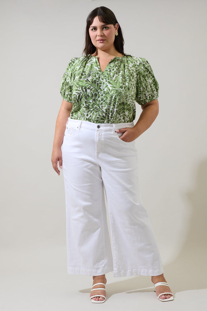 Irenan Leaf Gily Puff Sleeve Top Curve