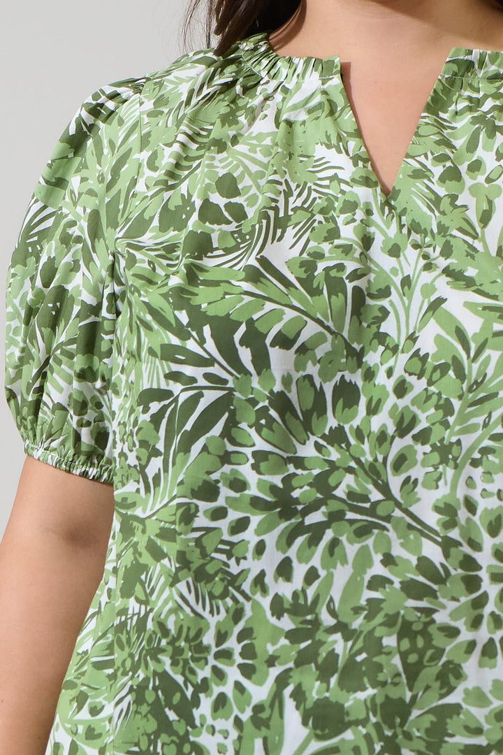 Irenan Leaf Gily Puff Sleeve Top Curve