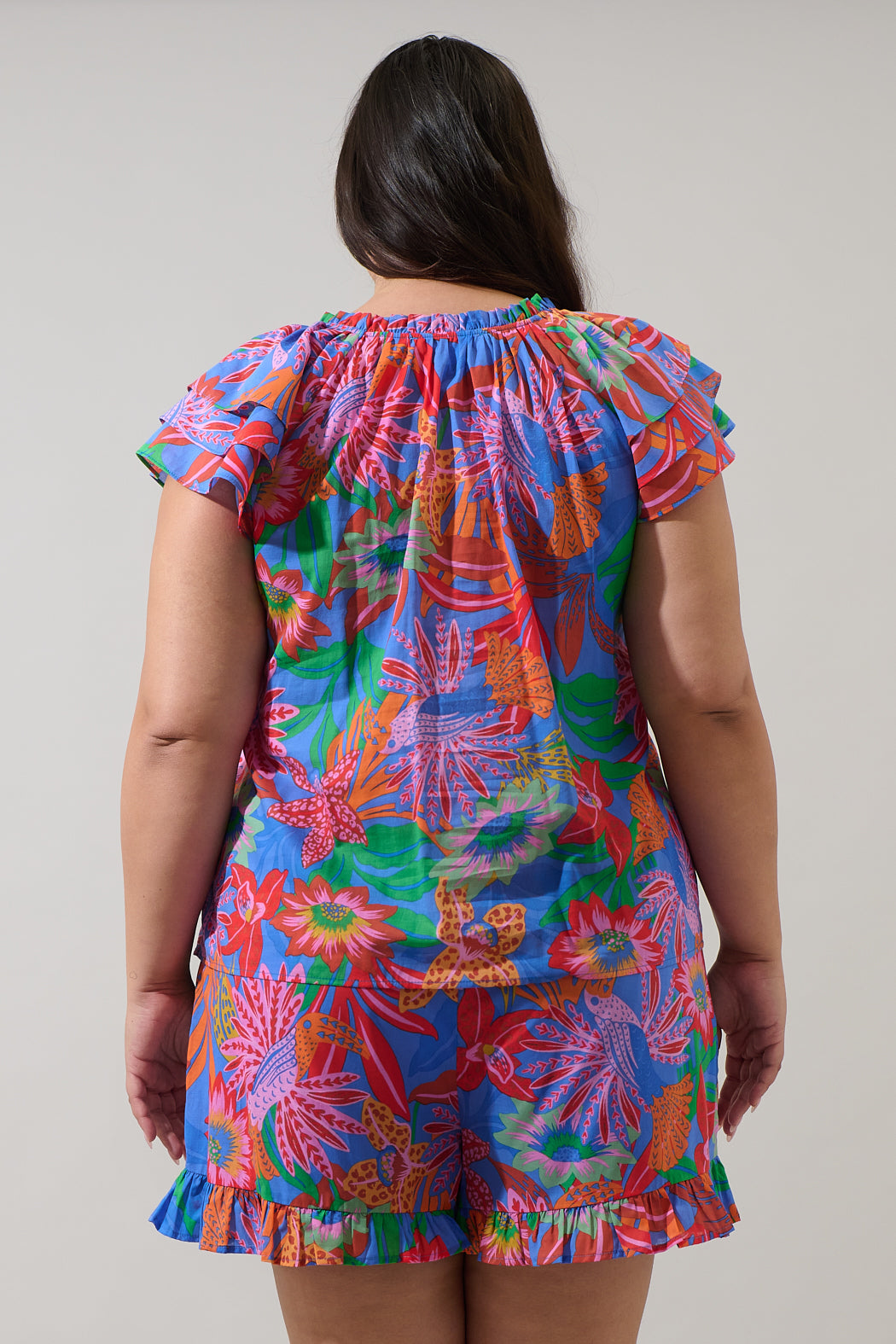 Cindal Floral Hita Ruffle Top Curve