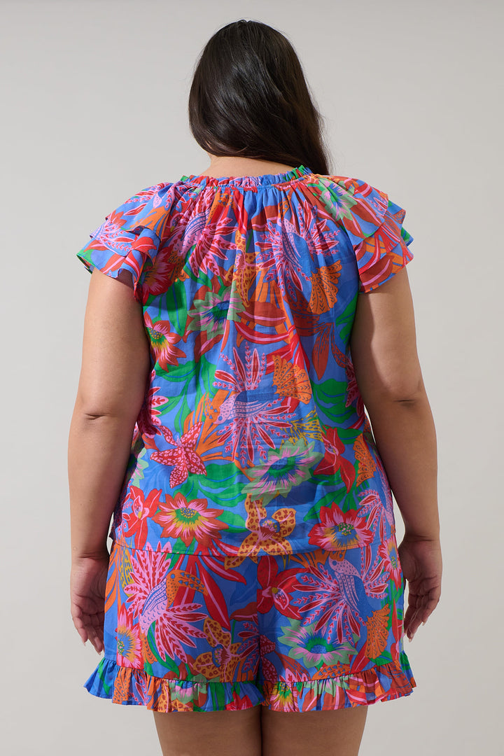 Cindal Floral Hita Ruffle Top Curve