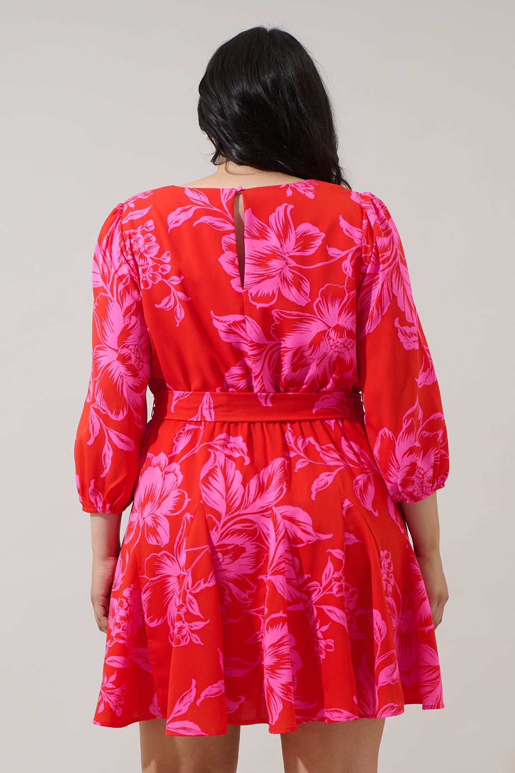 Darline Floral Collins Godet Mini Dress Curve