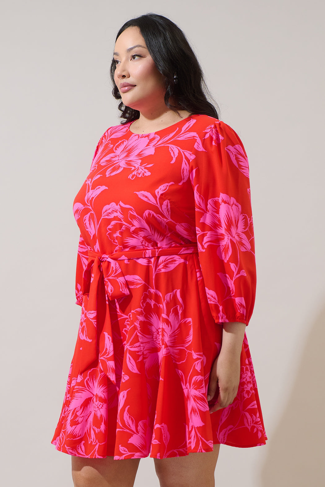 Darline Floral Collins Godet Mini Dress Curve