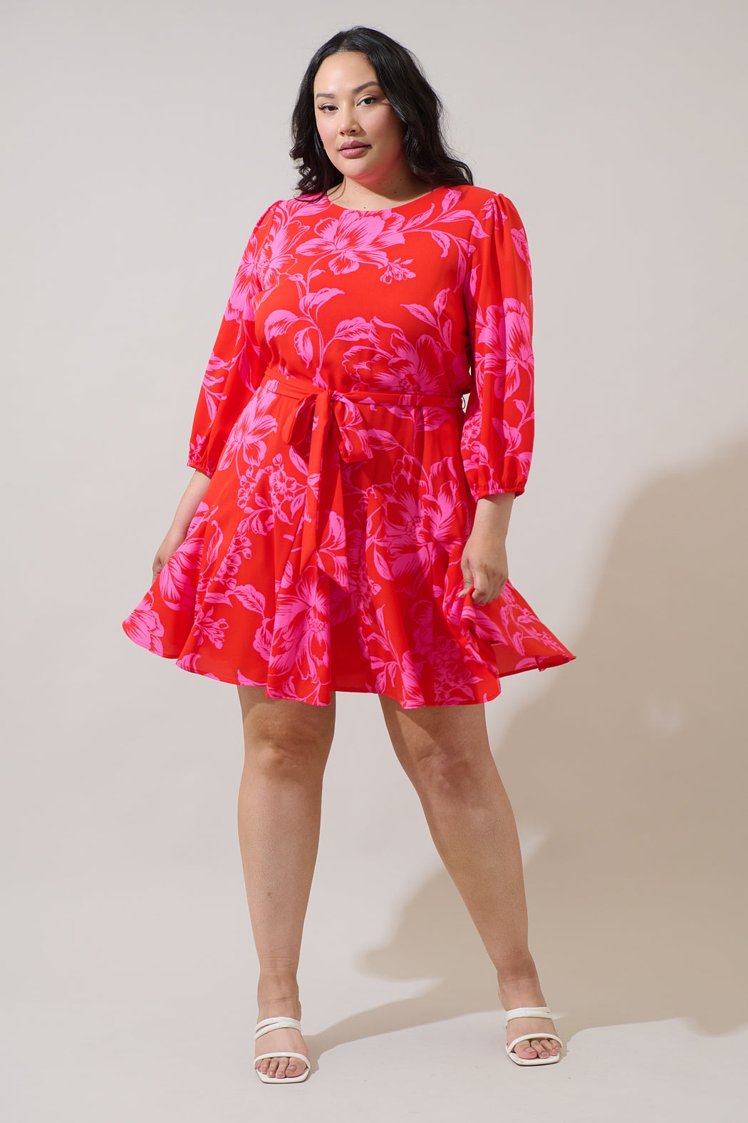 Darline Floral Collins Godet Mini Dress Curve