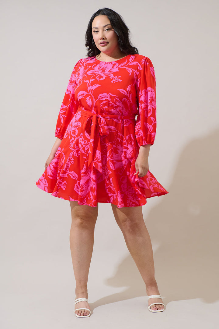 Darline Floral Collins Godet Mini Dress Curve