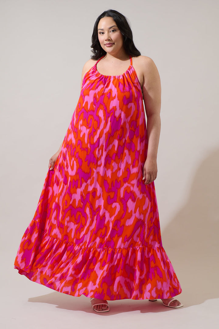 Charly Abstract Solita Halter Maxi Dress Curve