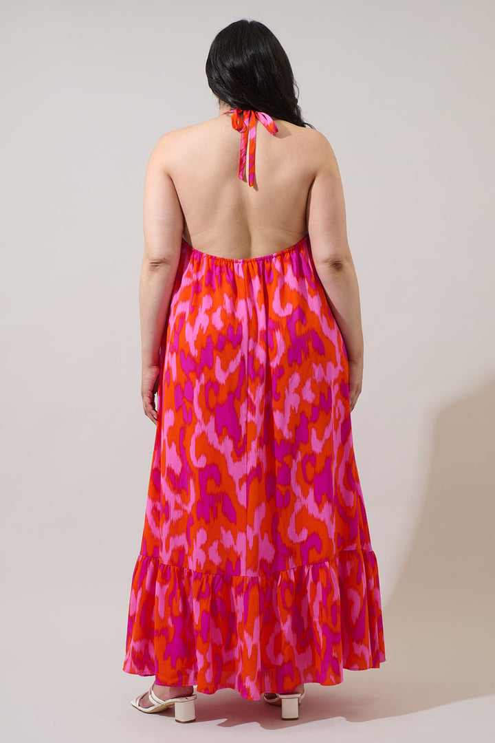Charly Abstract Solita Halter Maxi Dress Curve