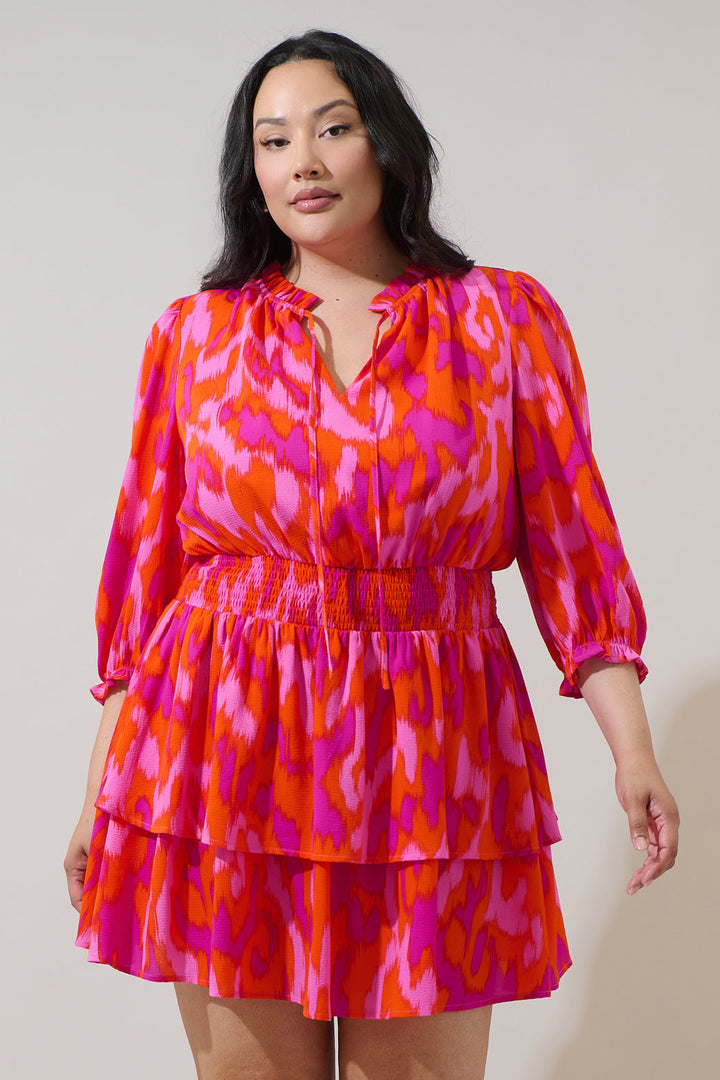 Charly Abstract Starla Smocked Tiered Mini Dress Curve