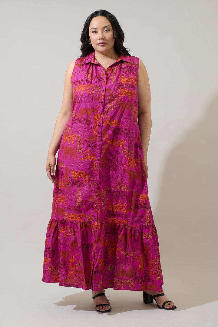 In the Jungle Cileah Collared Maxi Dress Curve