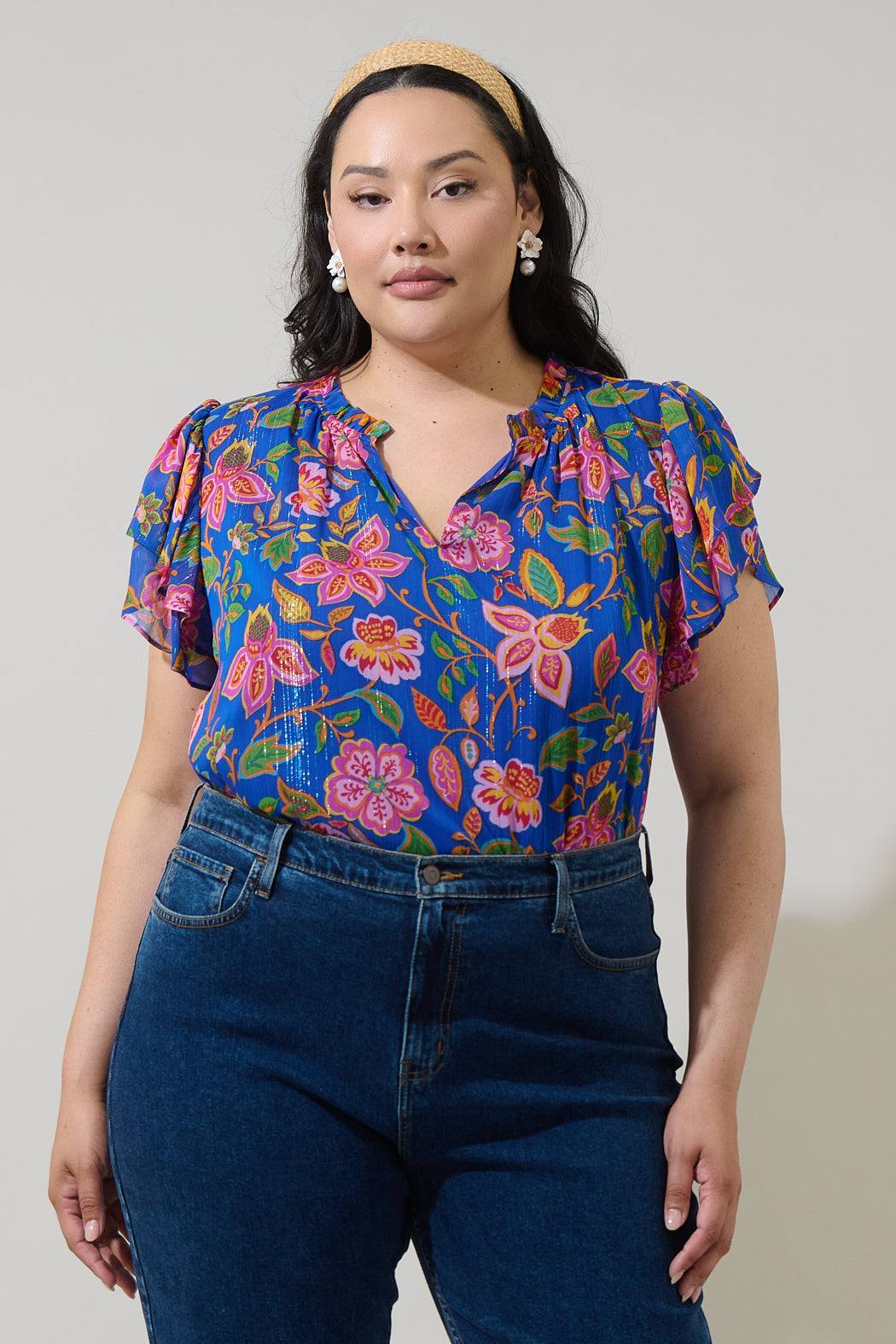 Wendey Floral Montie Ruffle Blouse Curve