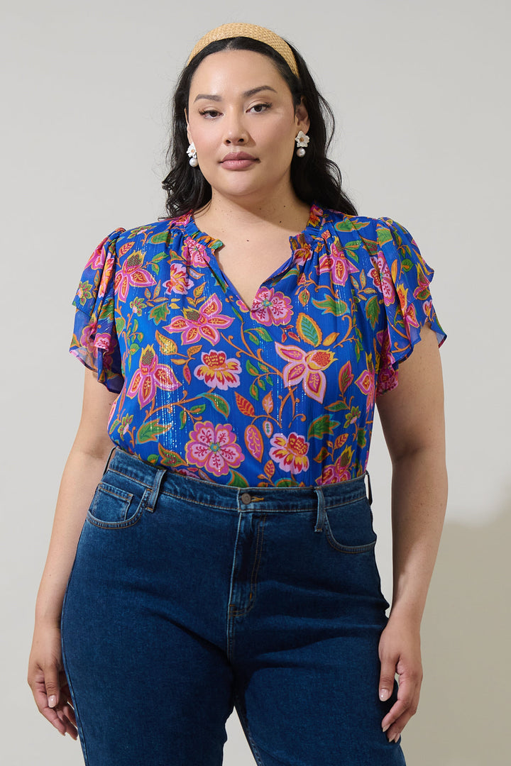 Wendey Floral Montie Ruffle Blouse Curve