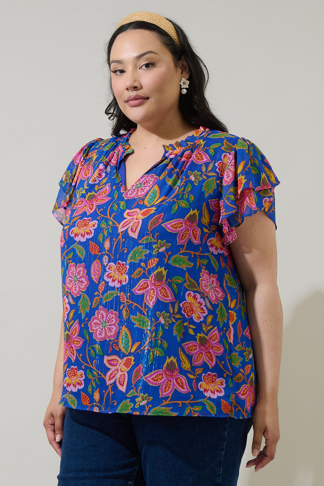 Wendey Floral Montie Ruffle Blouse Curve
