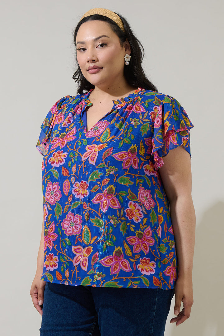 Wendey Floral Montie Ruffle Blouse Curve