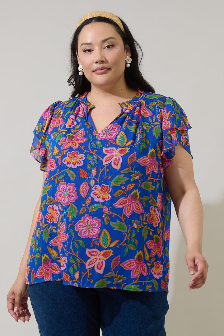 Wendey Floral Montie Ruffle Blouse Curve