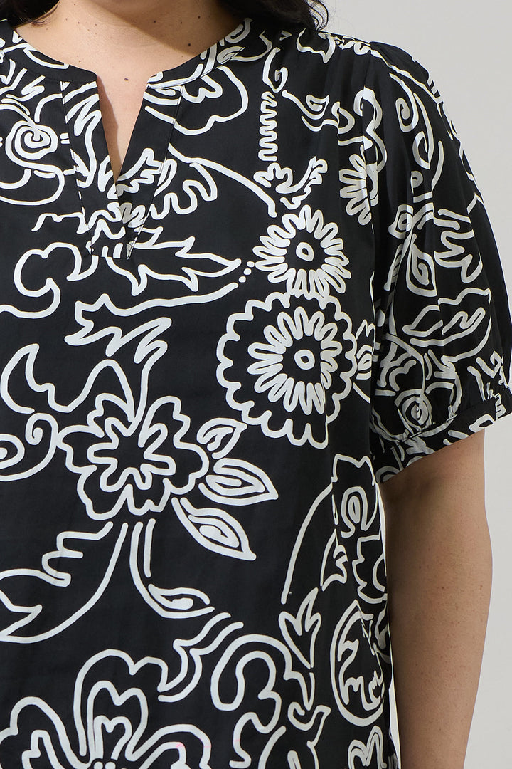 Haylie Floral Neli Split Neck Top Curve