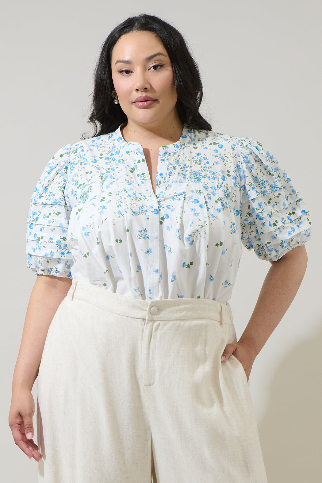 Miley Floral Court Button Down Top Curve