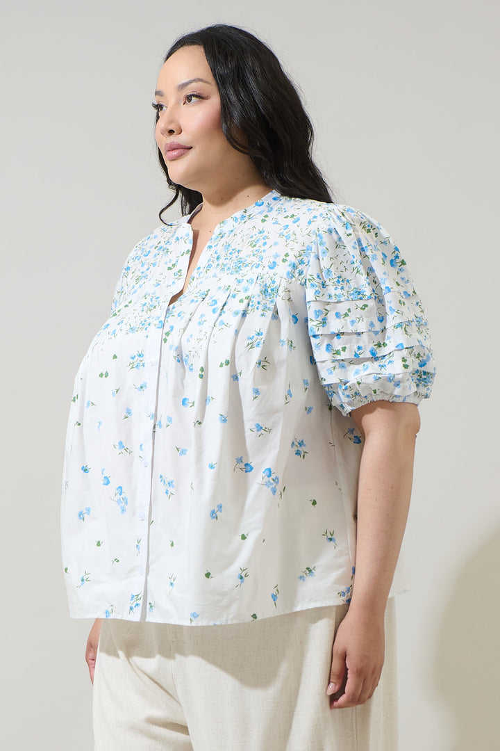 Miley Floral Court Button Down Top Curve
