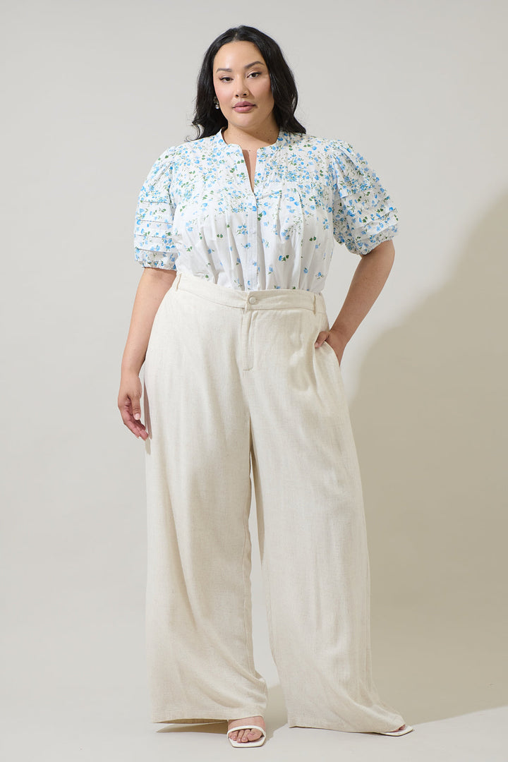Miley Floral Court Button Down Top Curve