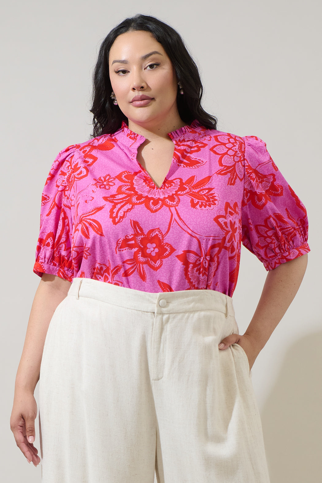 Weirly Floral Terri Puff Sleeve Top Curve