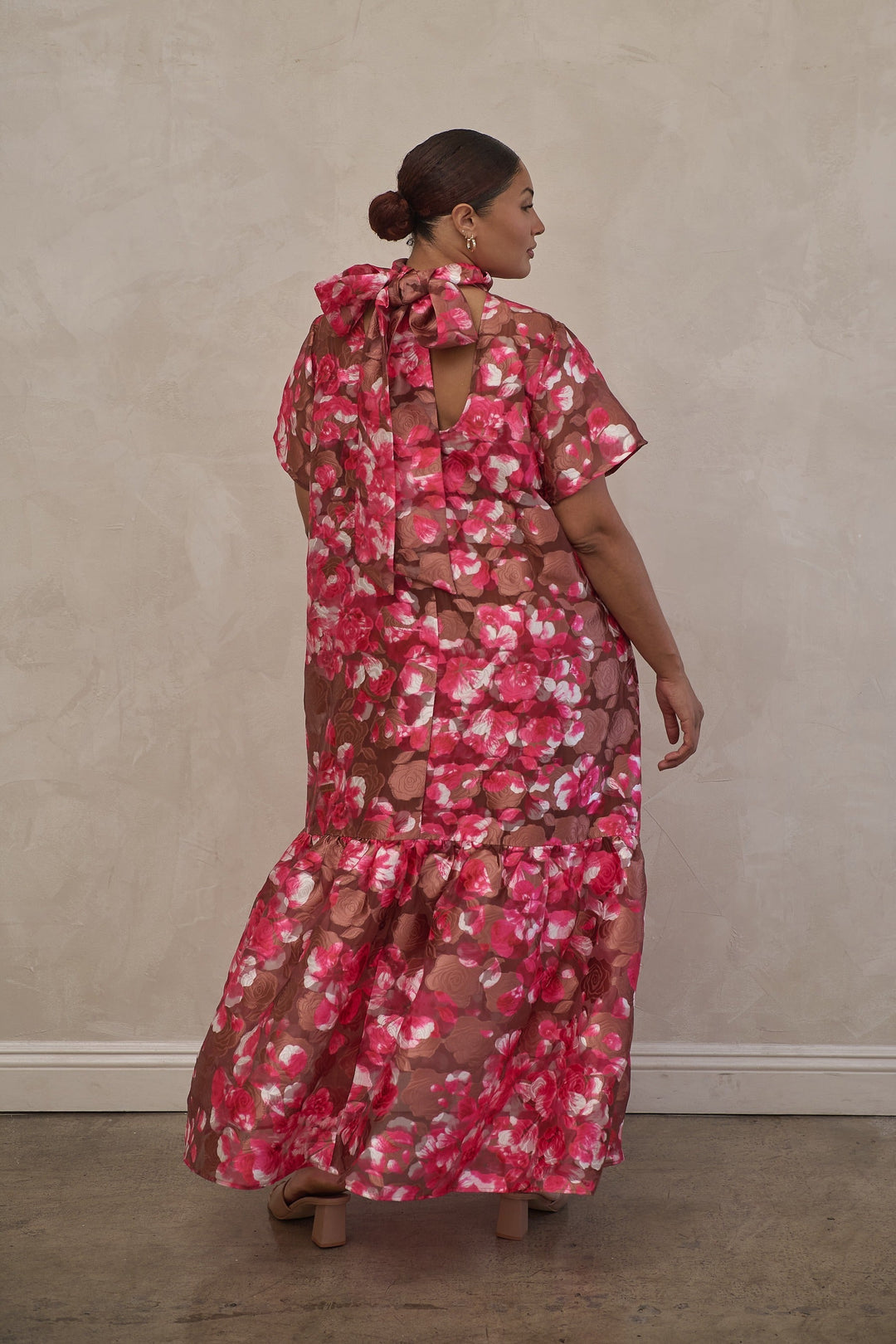 Mersin Floral Dime Organza Mockneck Maxi Dress Curve