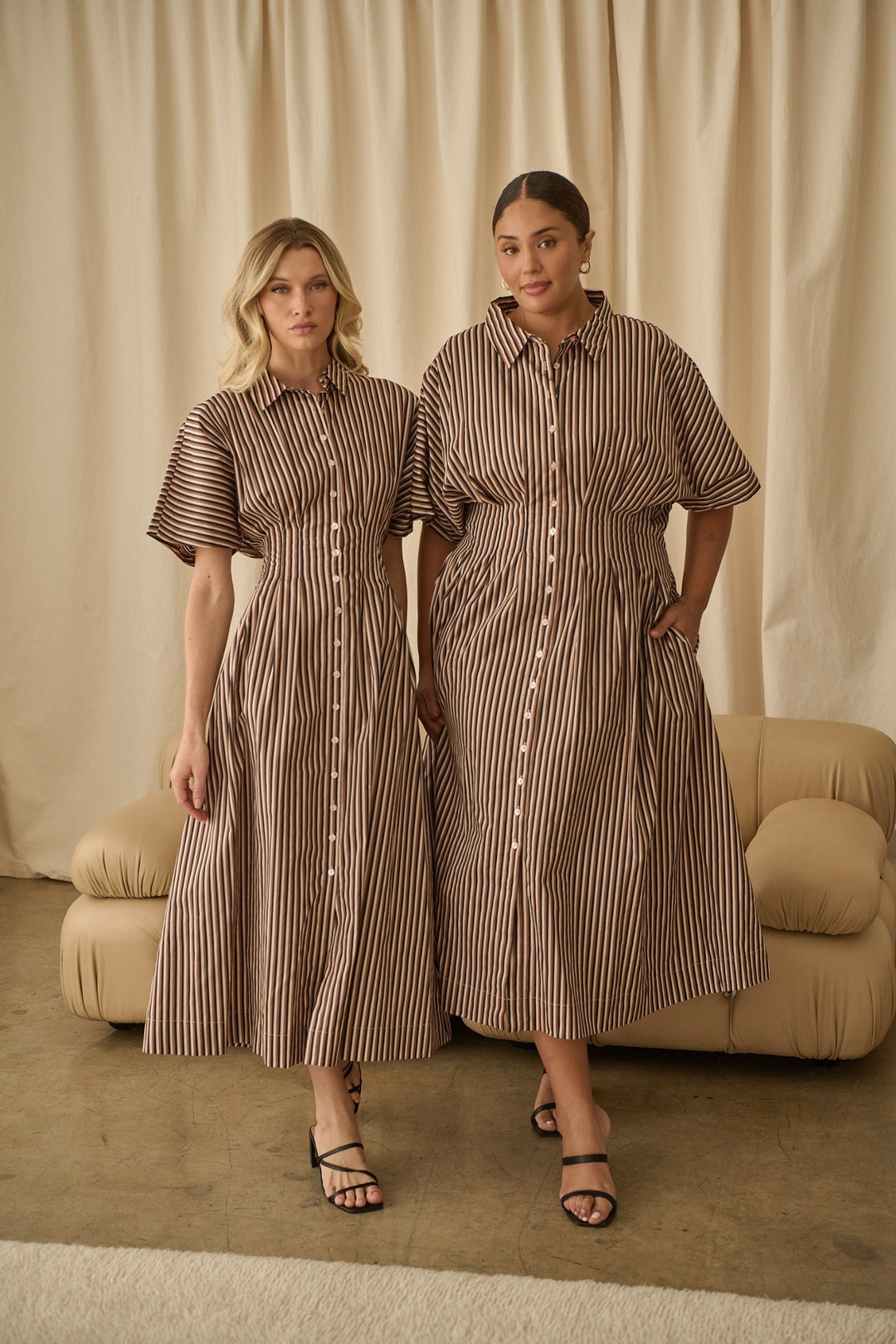 Wilderra Pleated Midi Dress Tiramisu Curve