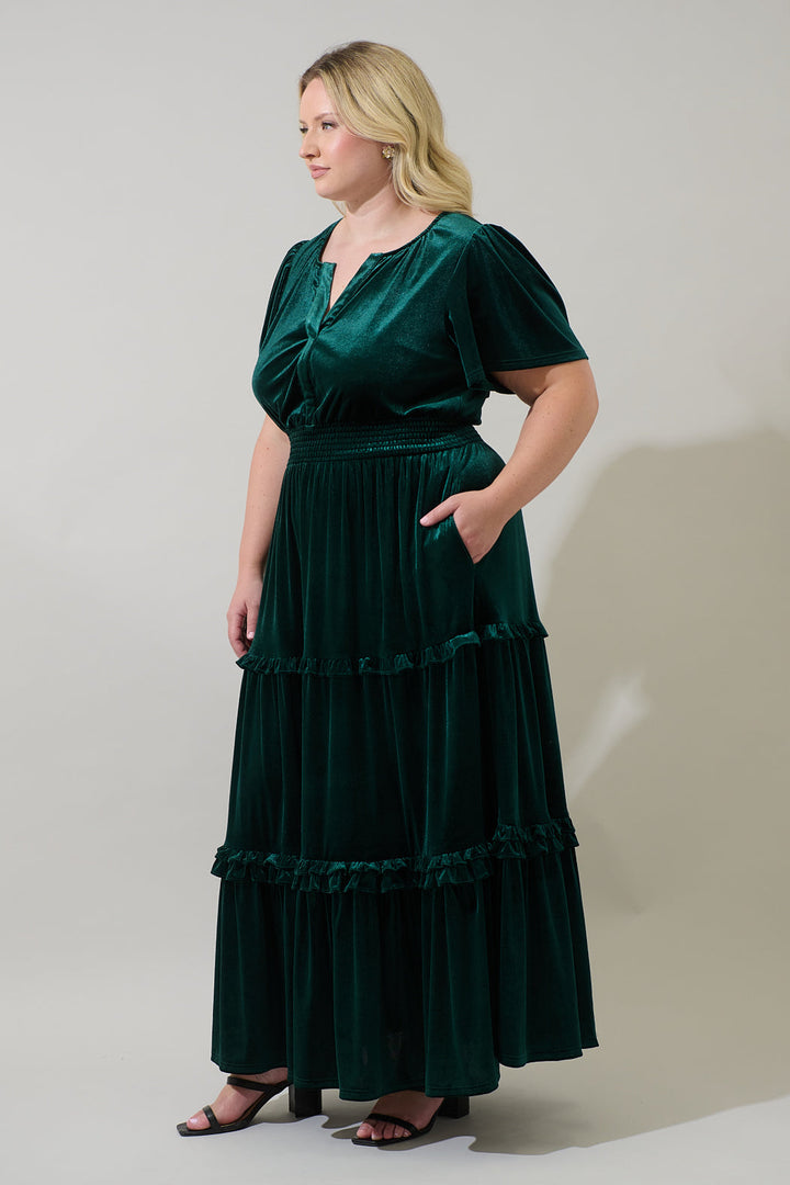 Juliete Velvet Palmer Tiered Maxi Dress Curve
