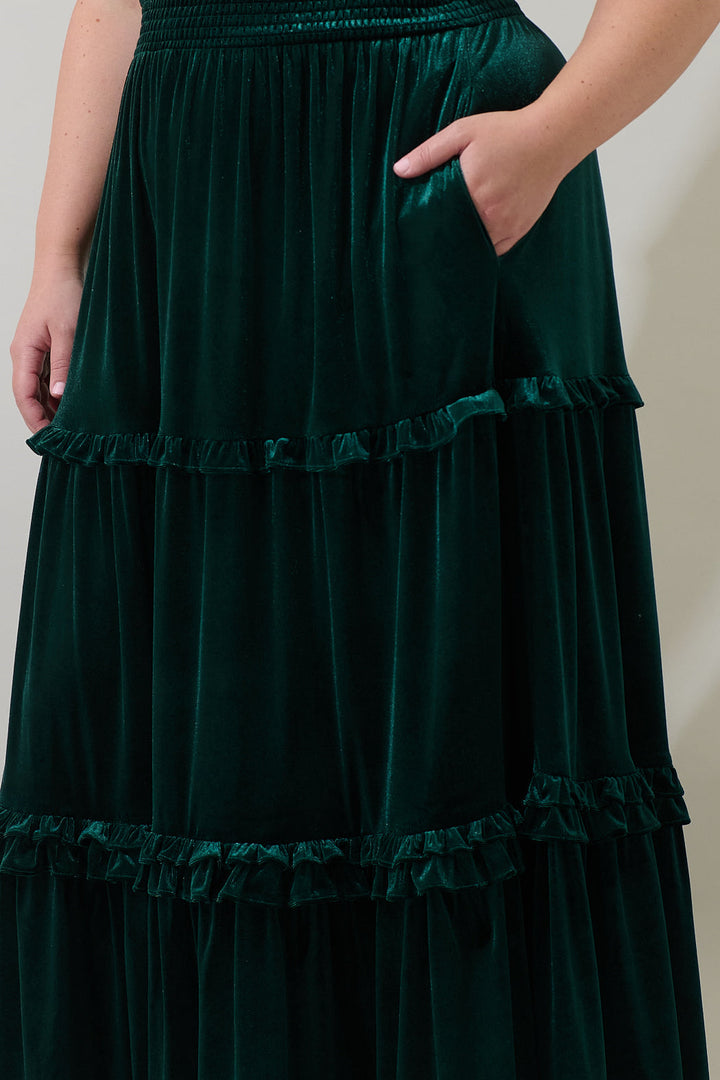 Juliete Velvet Palmer Tiered Maxi Dress Curve