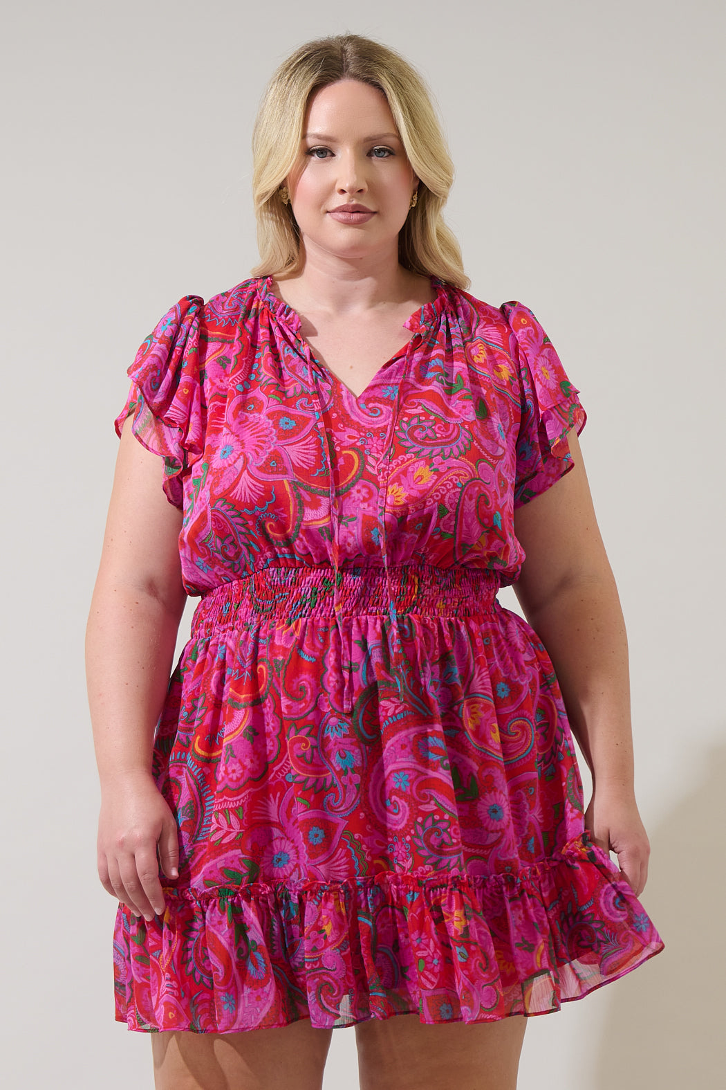 Anais Floral Bumble Ruffle Mini Dress Curve