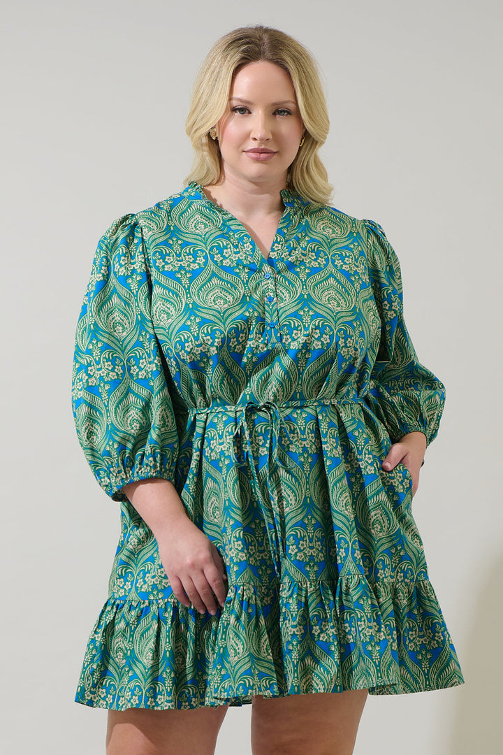 Nyra Paisley Jazlyn Split Neck Mini Dress Curve