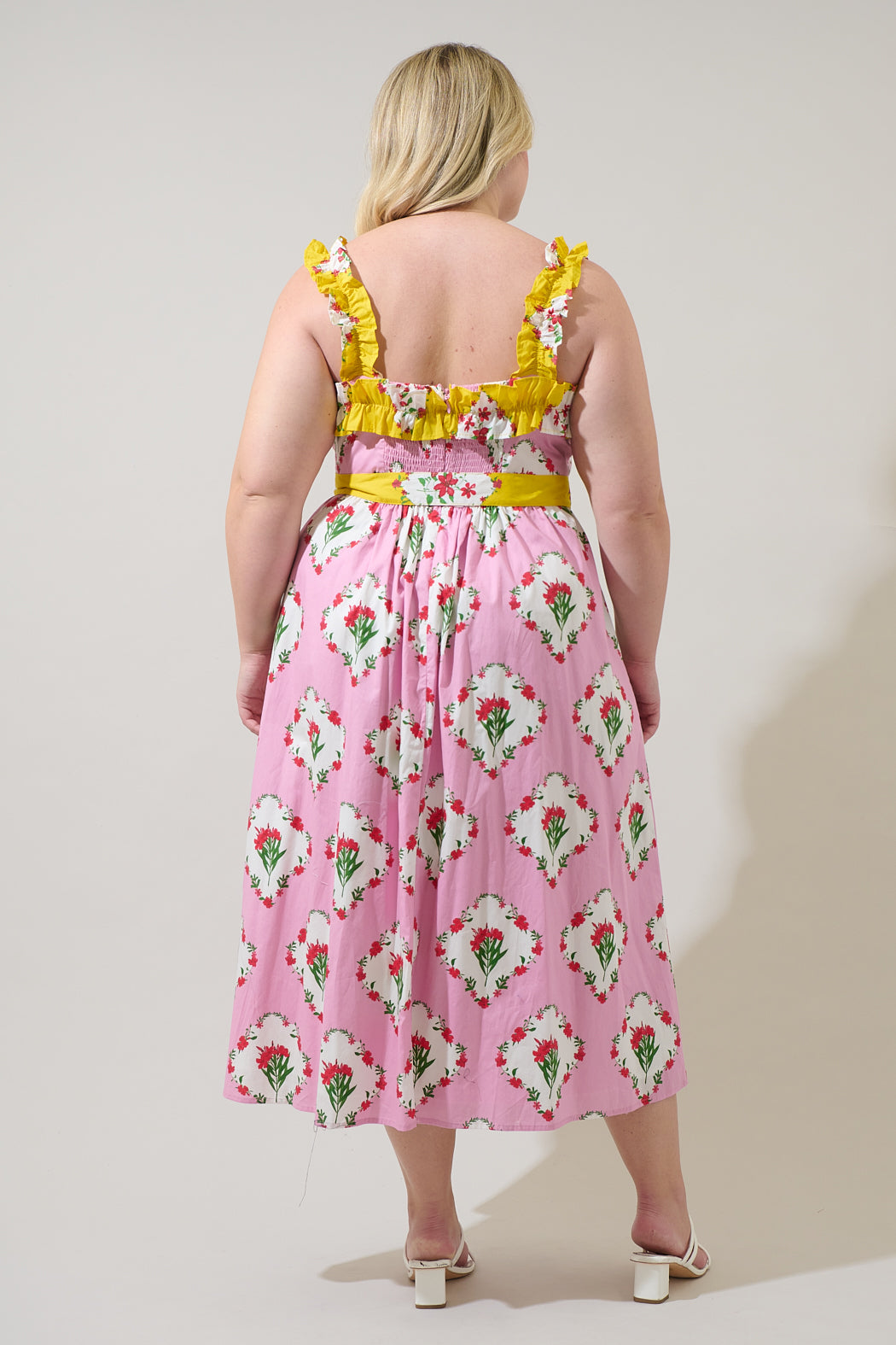 Maia Floral Strapless Ruffle Midi Dress Curve