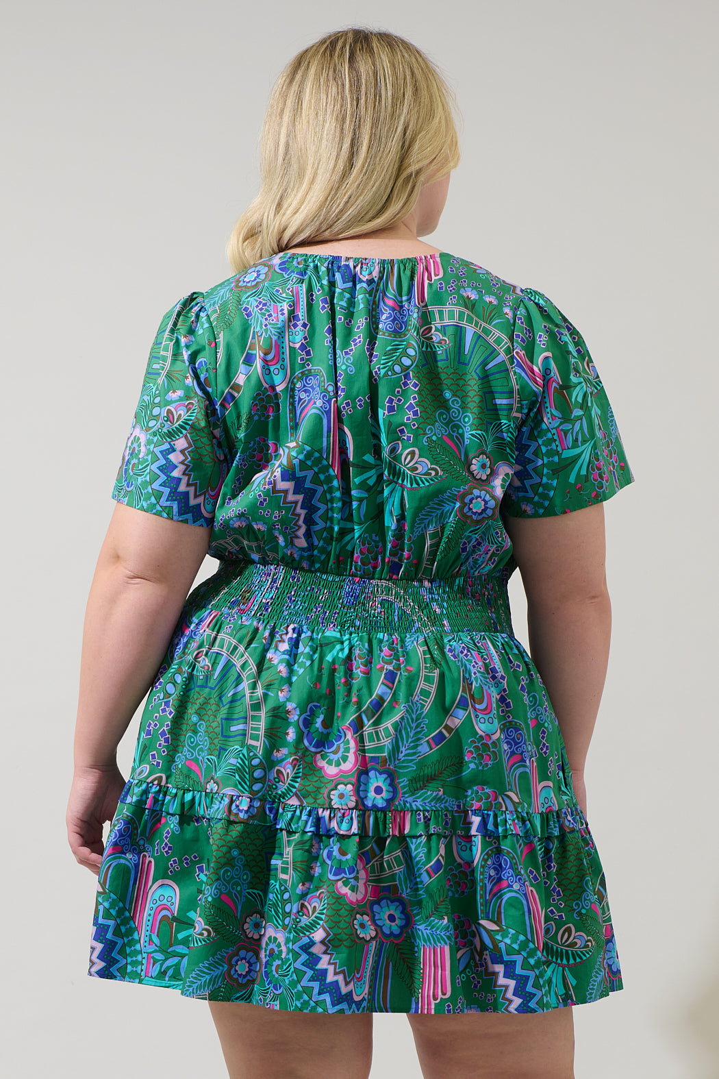Vesper Geo Aylin Smocked Mini Dress Curve