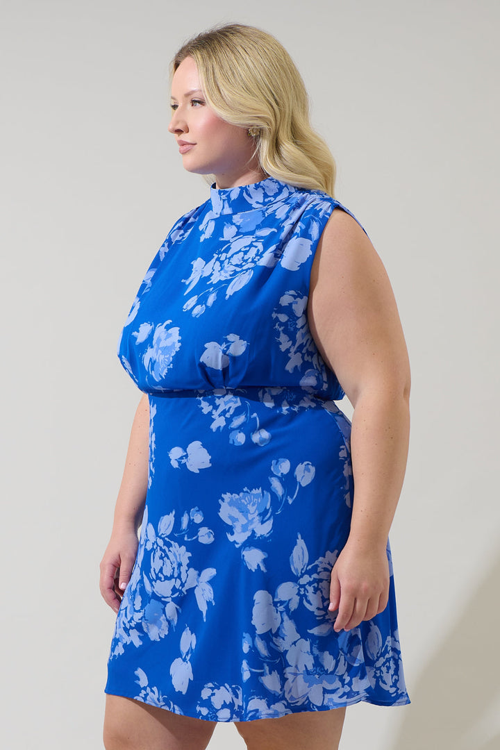 Lilith Floral Hallie Mock Neck Mini Dress Curve