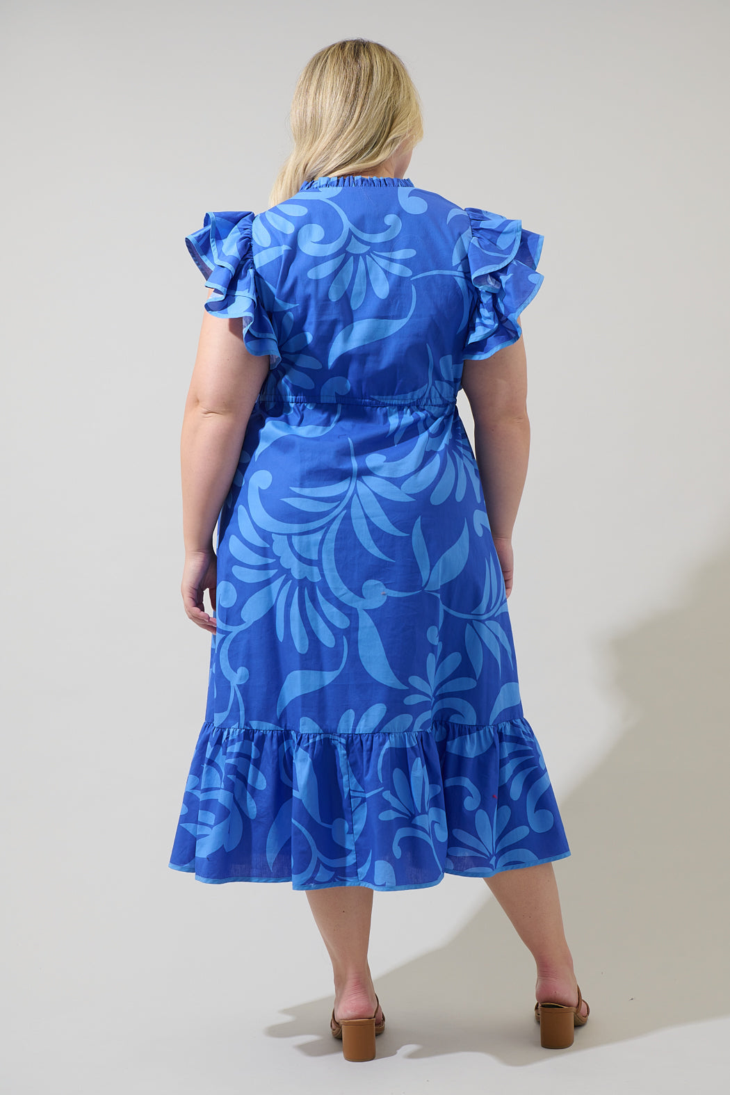Emidora Floral Kiny Ruffle Midi Dress Curve