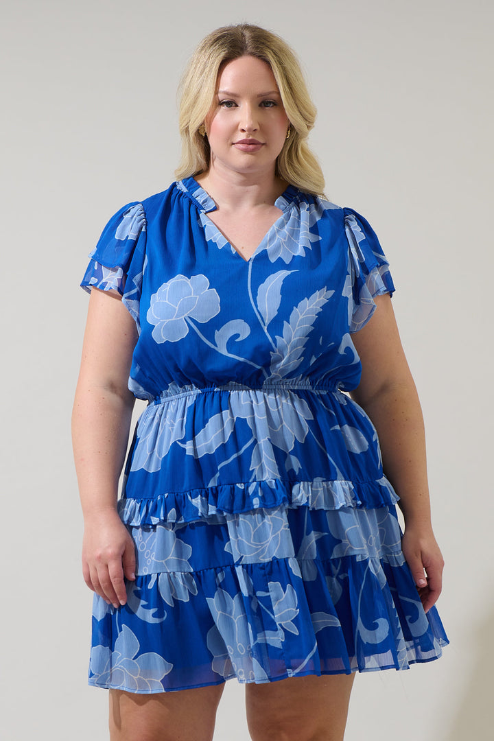Seabloom Floral Fanny Ruffle Mini Dress Curve