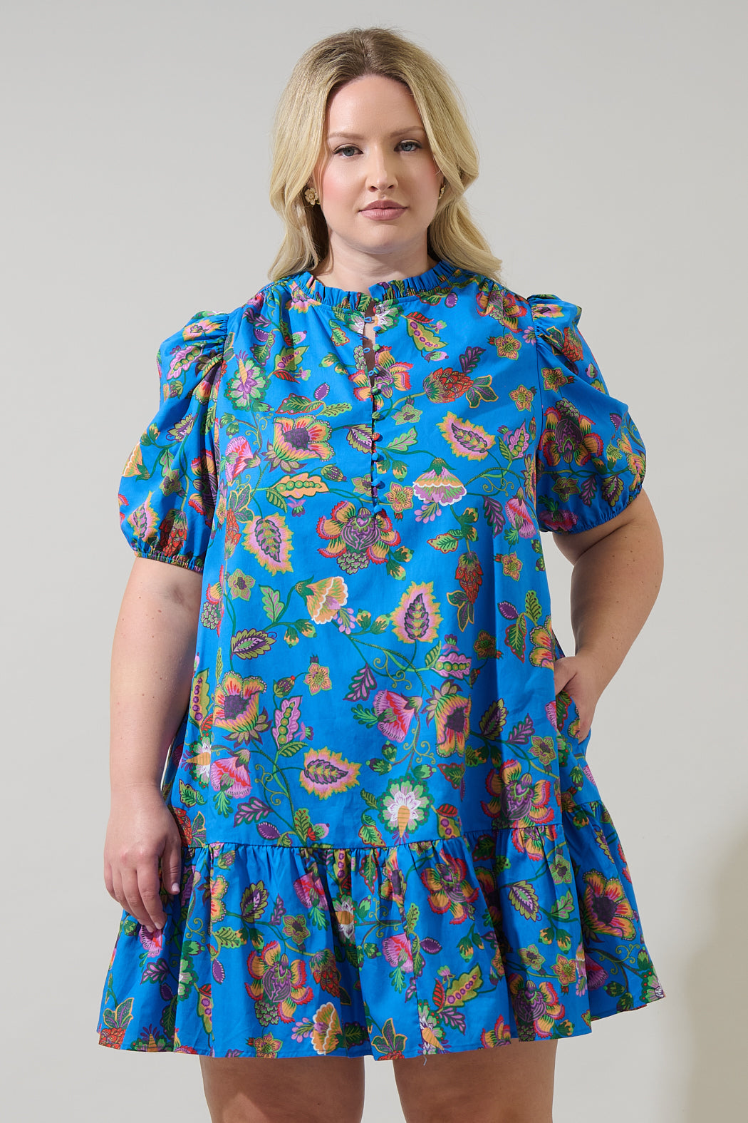 Anabelle Floral Rully Shift Mini Dress Curve