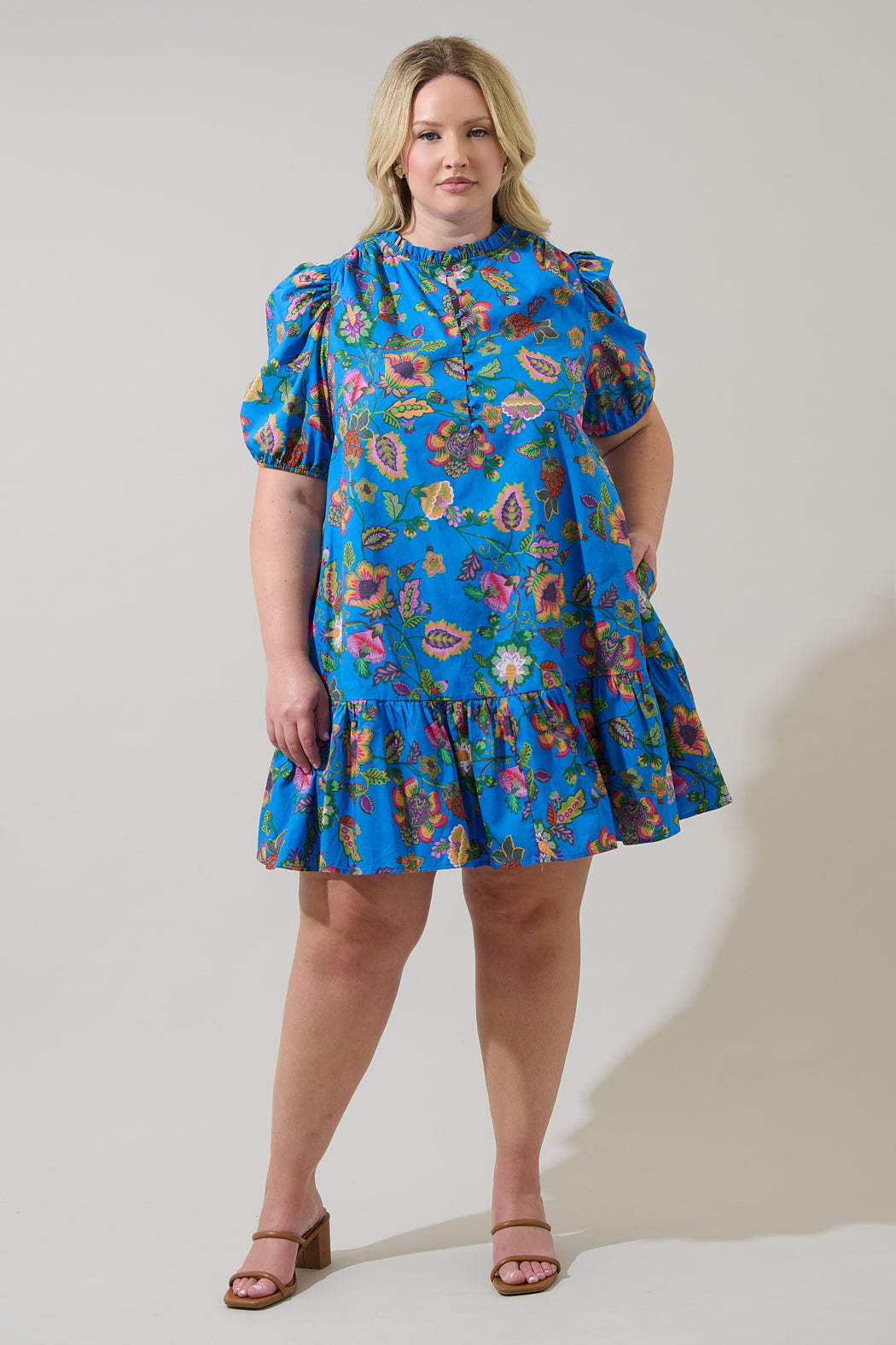 Anabelle Floral Rully Shift Mini Dress Curve