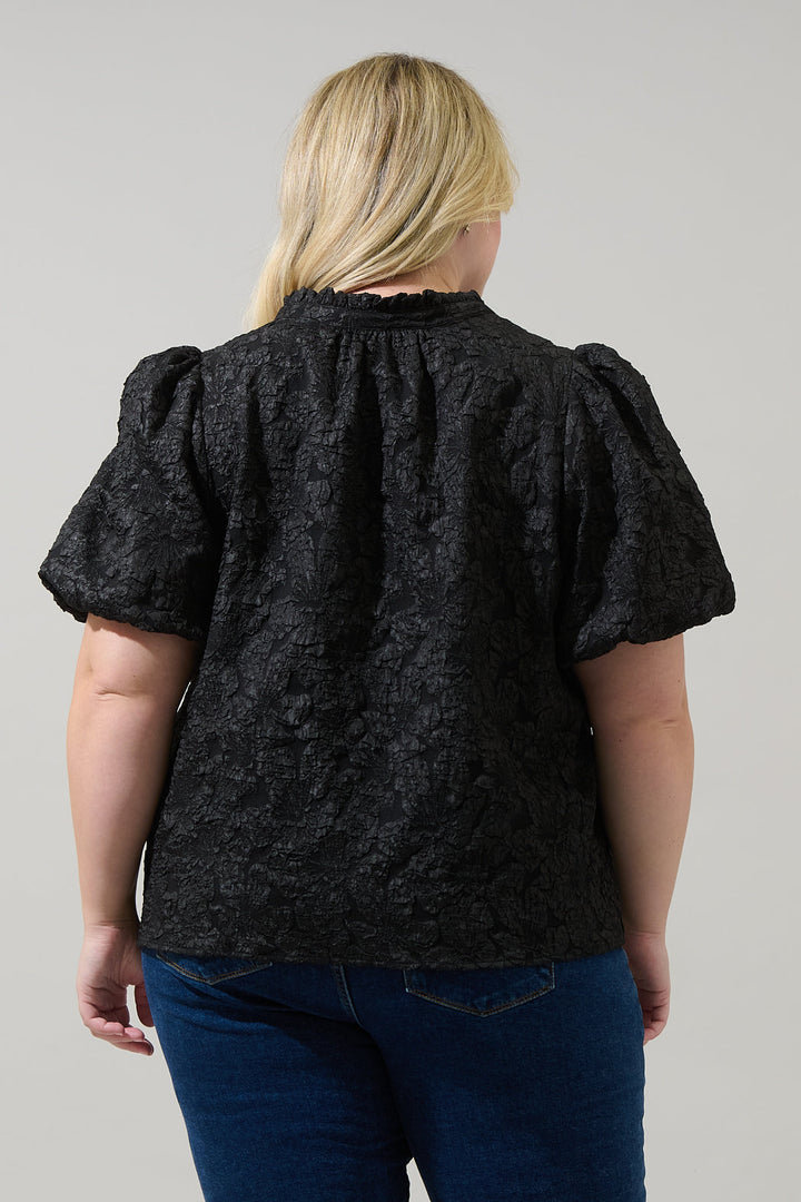 Arielle Jacquard Split Neck Top Curve