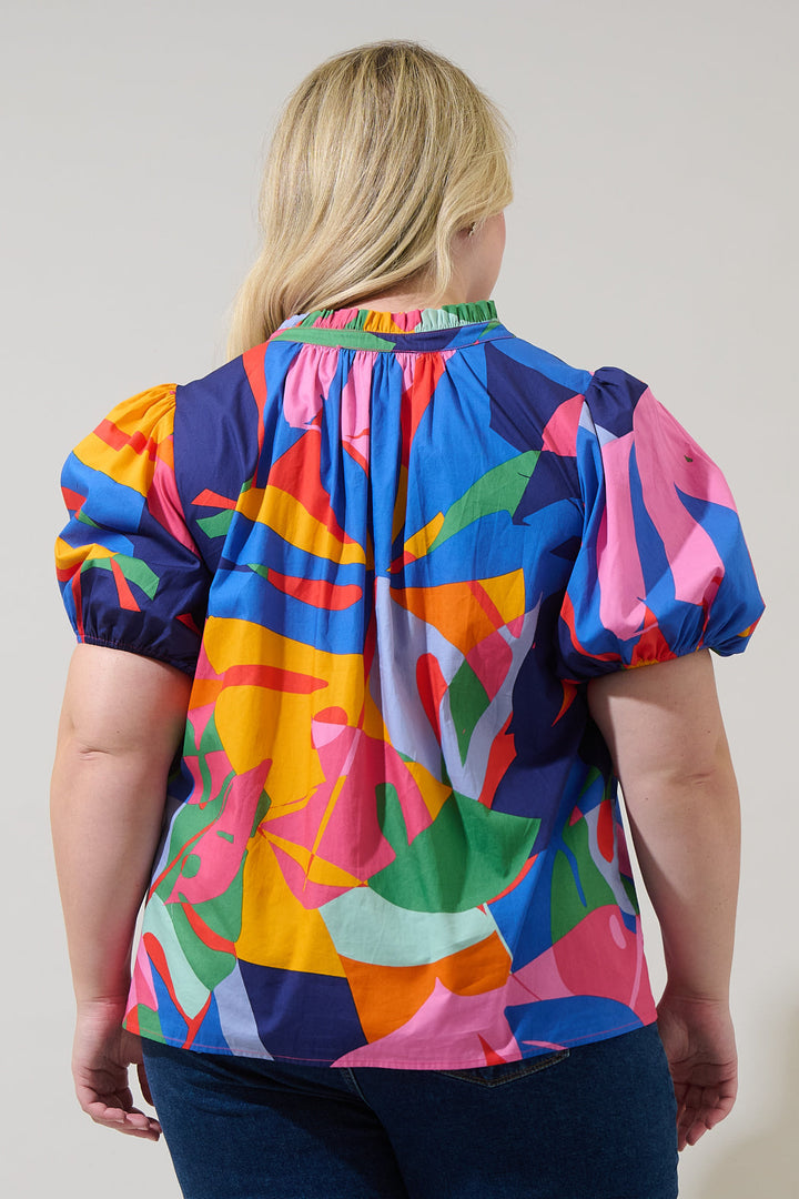 Chroma Abstract Josy Puff Sleeve Top Curve
