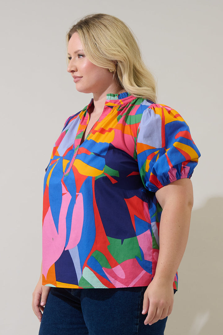 Chroma Abstract Josy Puff Sleeve Top Curve