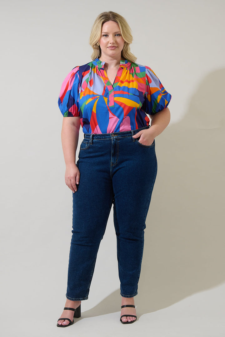 Chroma Abstract Josy Puff Sleeve Top Curve