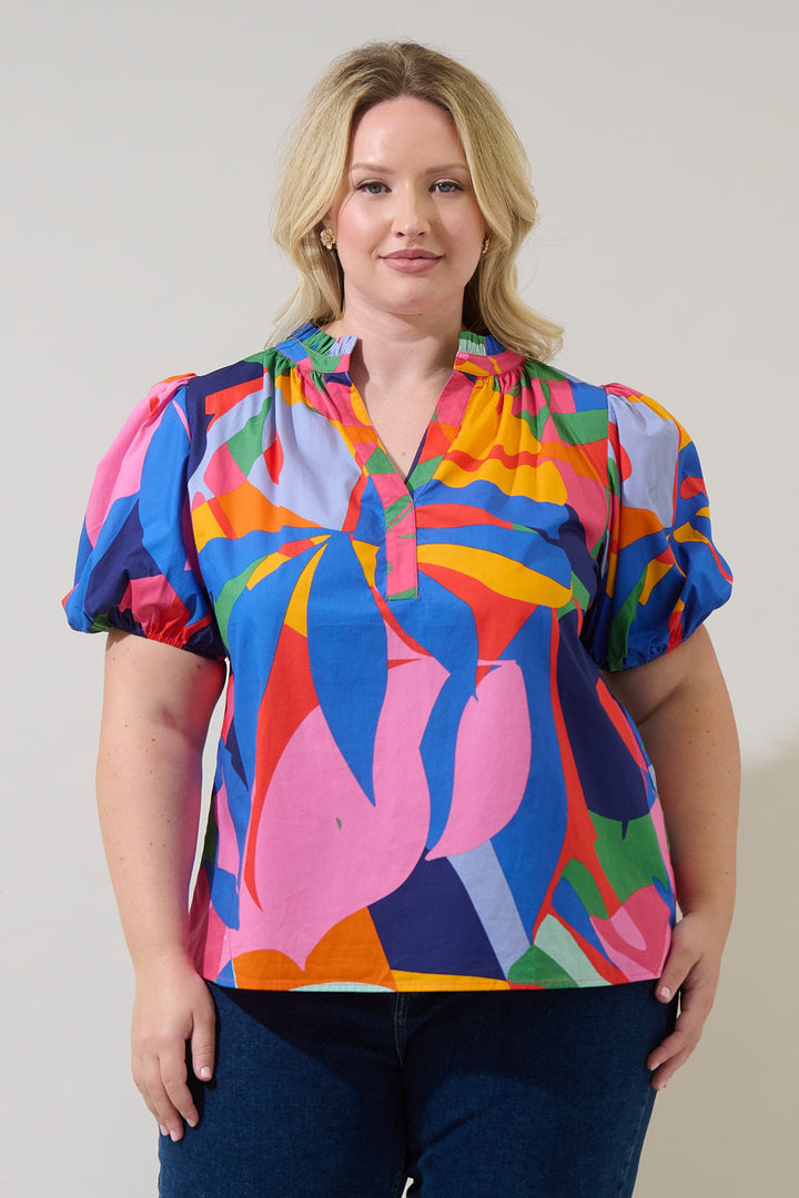Chroma Abstract Josy Puff Sleeve Top Curve