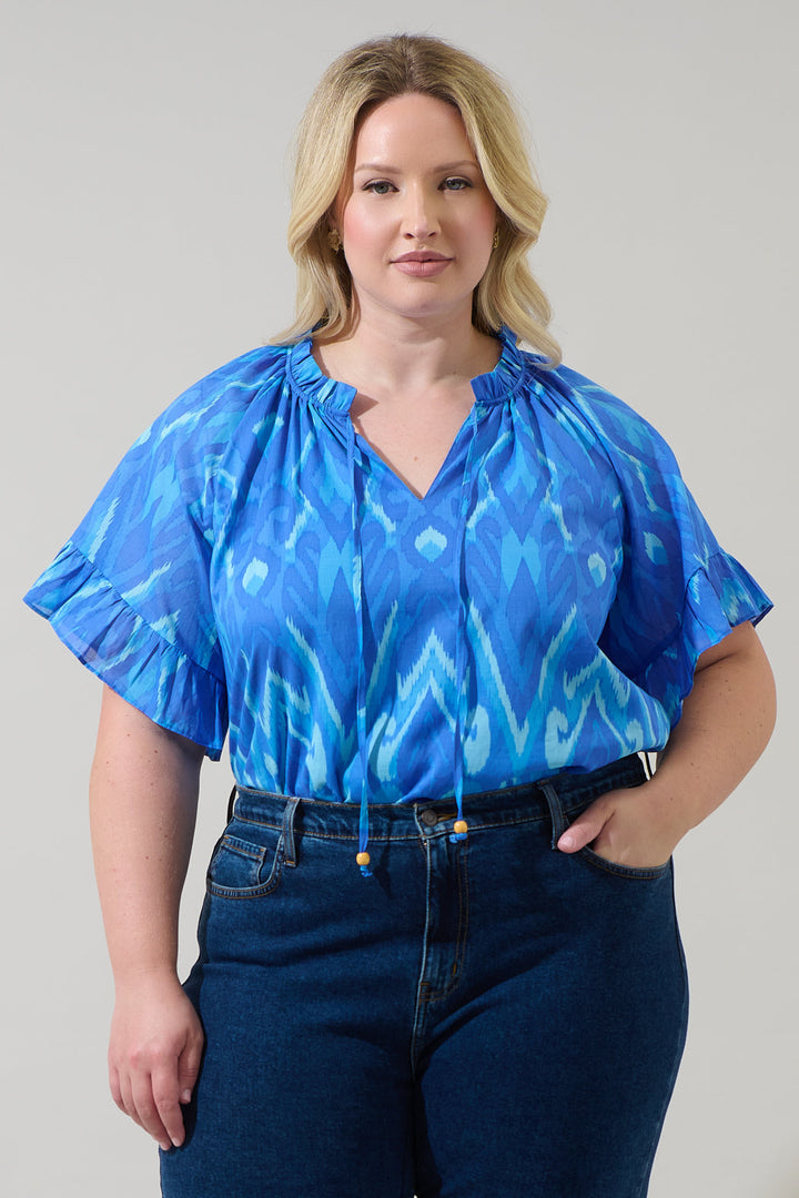 Carys Abstract Erie Split Neck Top Curve